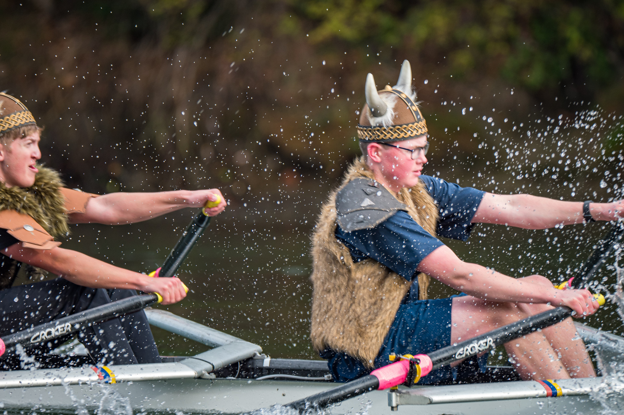 Rowers in viking costumes.