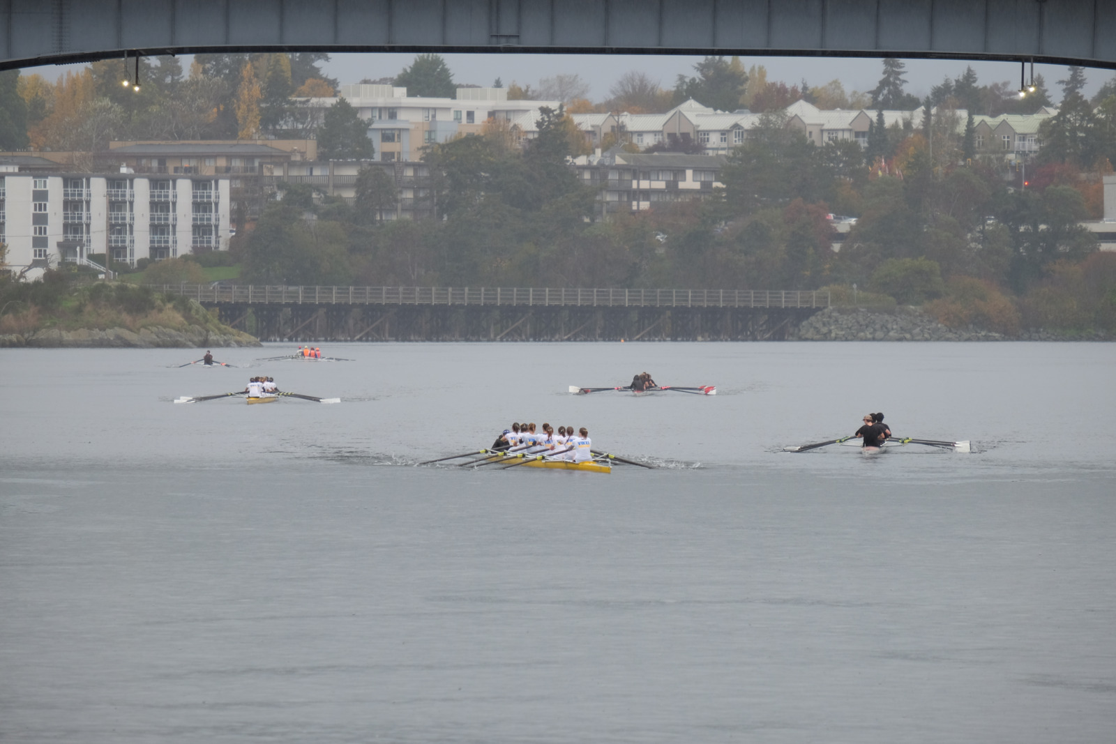 Boats under the bridge.