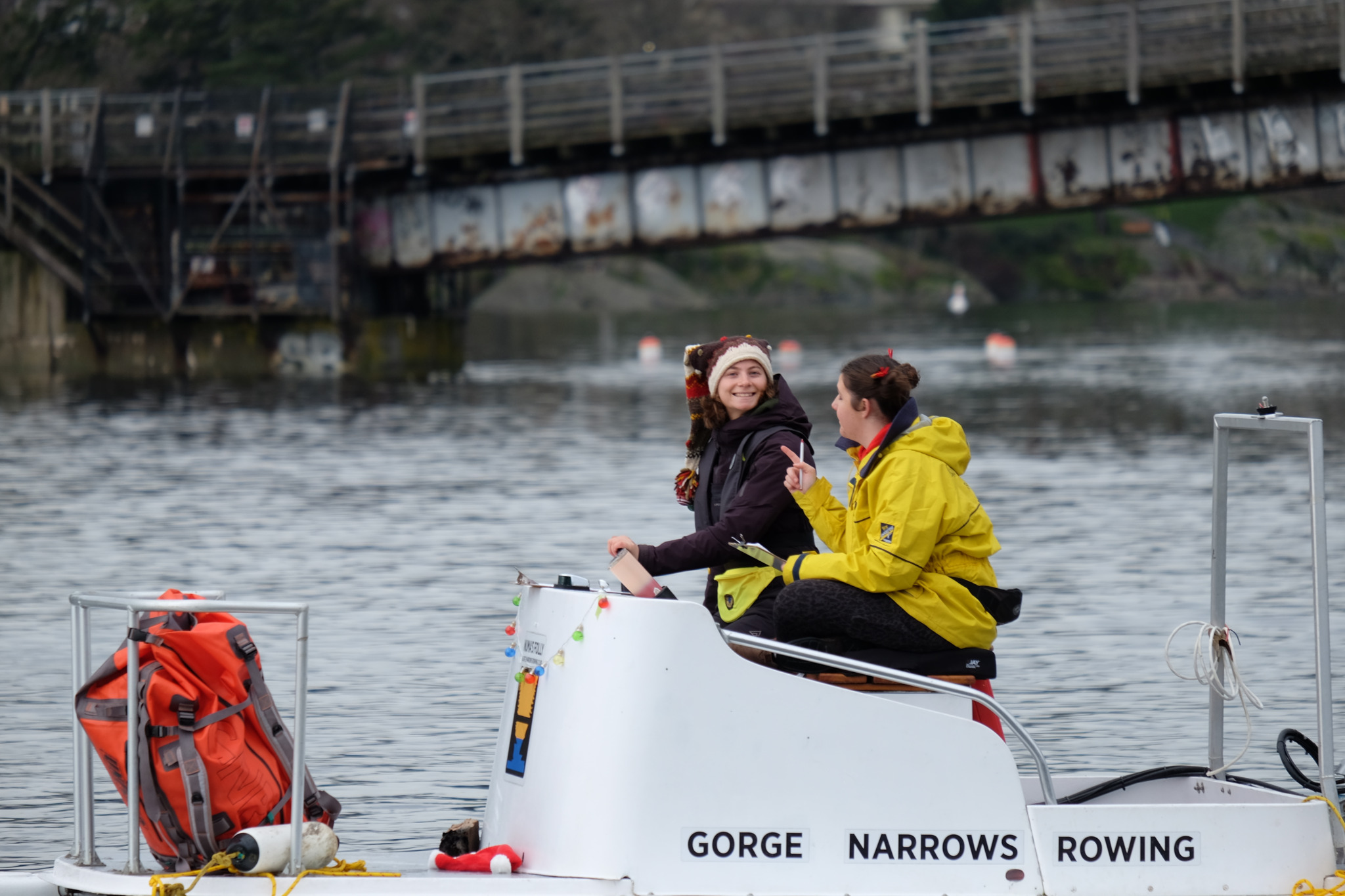 Two coaches on another coach boat.