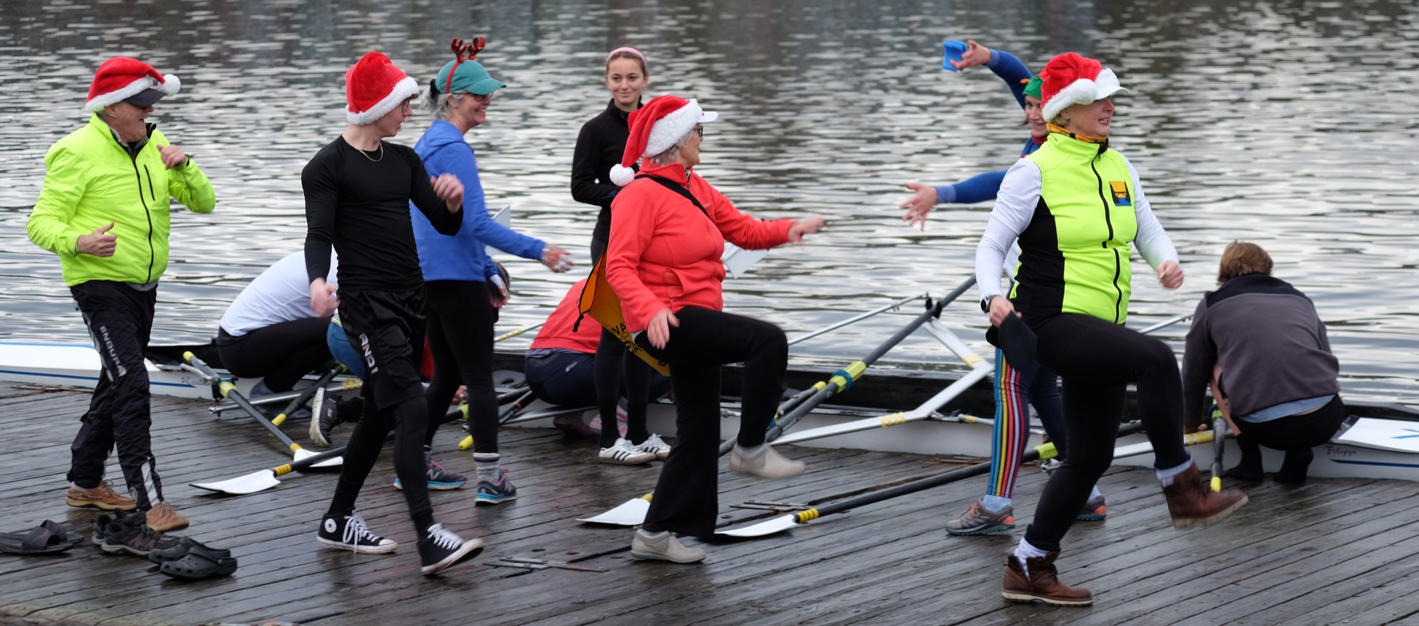 Rowers prancing on the dock!