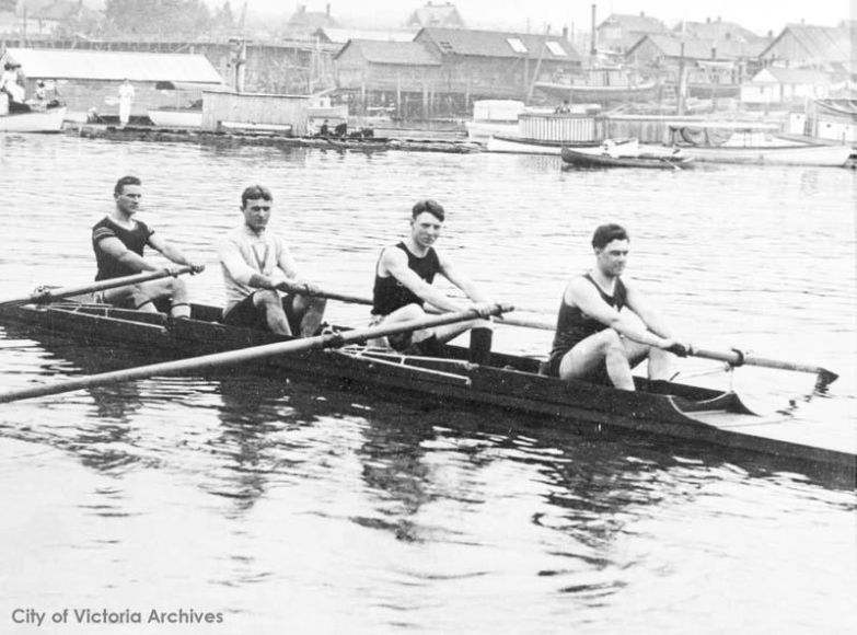 James Bay Athletic Association (J.B.A.A.) rowing team, winners lnter-club regatta, Vancouver. September 1911.