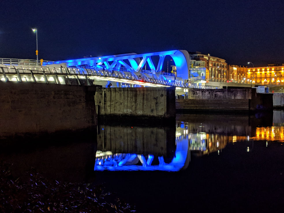 The Johnson Street Bridge from the harbour.