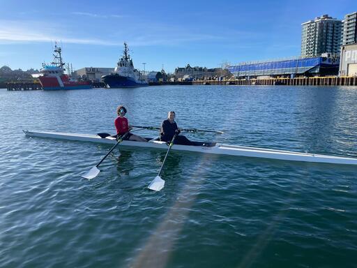 Two youth rowers in a double.