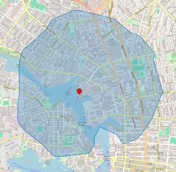 Places that are a 20 minute or less walk from the club.