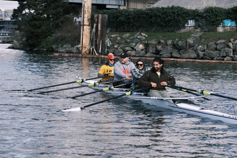 A quad headed north towards the Point Ellice bridge, which is just becoming visible.